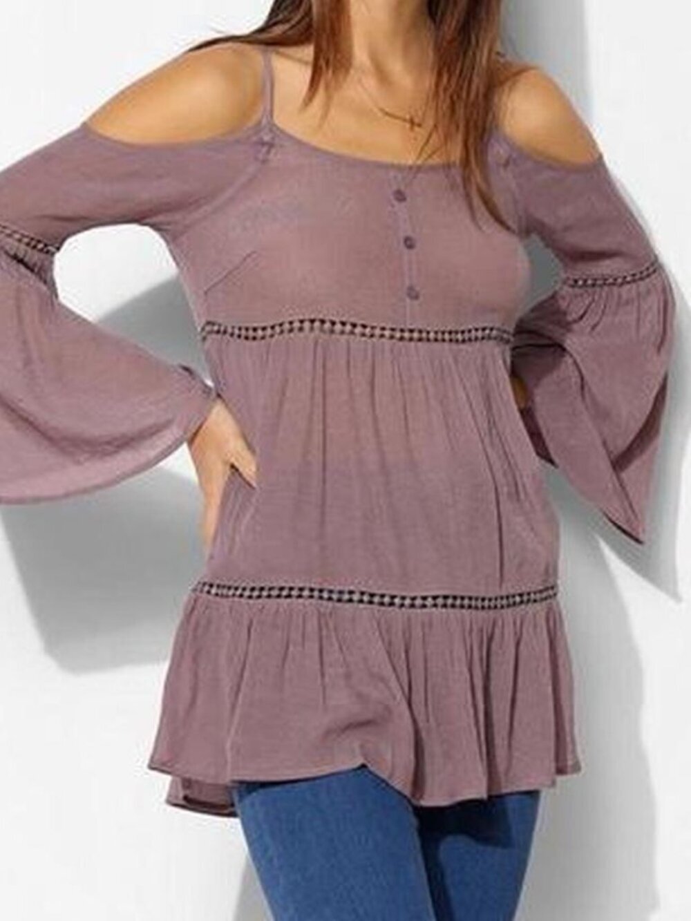Urban Outfitters Staring At Stars Purple Cold Shoulder Bell Sleeve Top